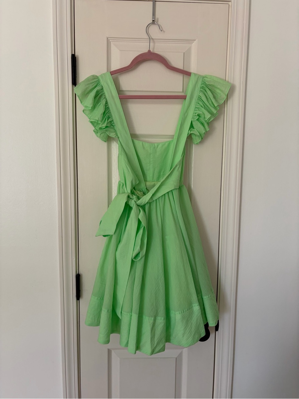 Medium • MABLE Neon Green Ruffle-Sleeve Mini Dress - Picture 10 of 12